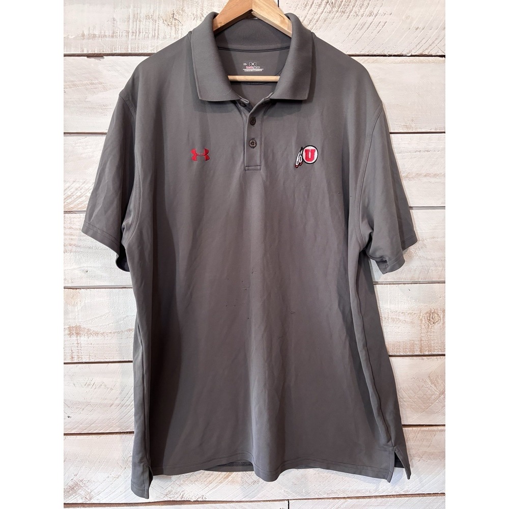 University Of Utah Football‎ Polo Men's Short Sleeve Sz XL Gray Heatgear